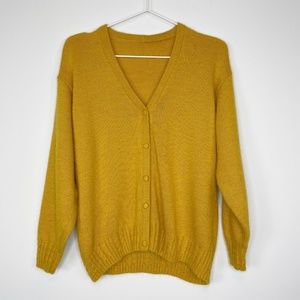 Mustard Yellow Fuzzy Cable Knit Trim Cardigan Sweater
